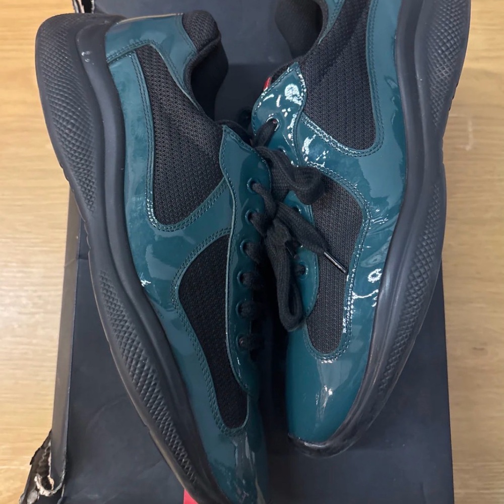 Prada Men's Black and Teal Sneakers